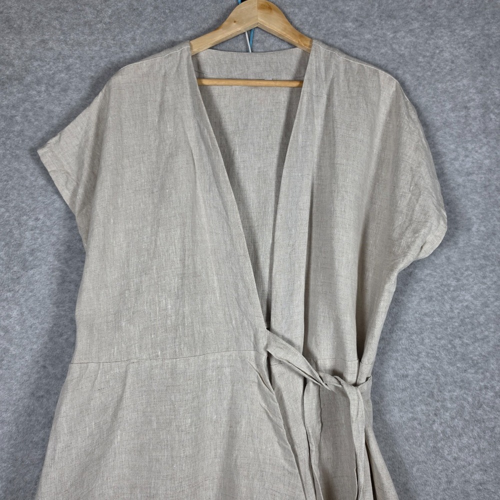Only Child Dress Size 3XL Oatmeal Palo Wrap Minimalist Lagenlook Peasant Linen - Picture 2 of 13